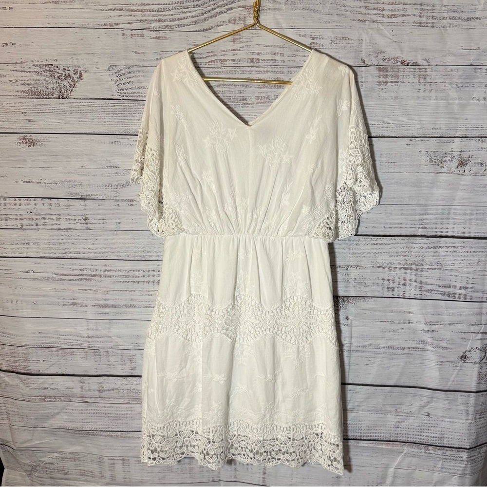 Ann Taylor White Mini Dress beautiful detail embroidery crochet fully lined